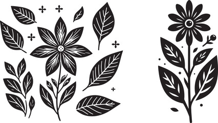 Black and white floral design elements.