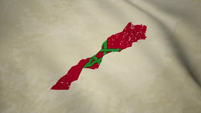 Wavy Map of Morocco with Flag in Body Isolated on Vintage Background