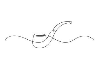 Smoking pipe continuous single line drawing vector illustration