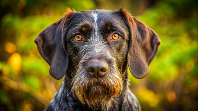 German Wirehaired Pointer Portrait, Two-toned Eyes, Hunting Dog, Black Coat,  Purebred,  Deutsch Drahthaar, Jagdtauglichkeit
