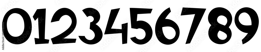 Fototapete black color numbers symbol set 0 to 9. white isolated font in vector flat number design.
