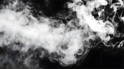 Abstract white smoke on a black background, a smoke texture or pattern. Abstract white smoky fog. Vape liquid vapor rising from an incense stick. Black and white. 