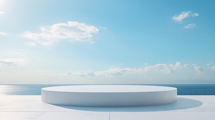 Fototapeta premium 3D white cylindrical podium with cloud on sky,cotton candy and fluffy product display background,exhibition gallery display,vector,Product presentation realistic podium,platform,space for text.
