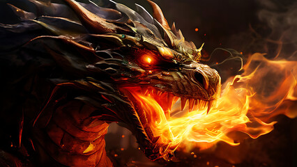 fire dragon is the main symbol of a demonic monster's fiery plumage, Fire-breathing dragon

