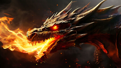 fire dragon is the main symbol of a demonic monster's fiery plumage, Fire-breathing dragon

