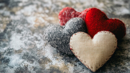 Obraz premium Three hearts are sitting on a grey surface
