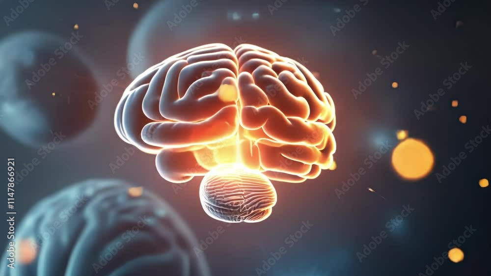 Poster glowing digital human brain generating vast amounts of data and creating artificial intelligence, se