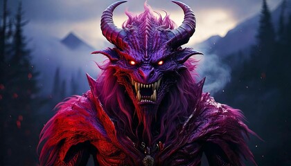 Evil Purple Red Monster Character design art, void demon creature arcane arcanist, mist, photorealistic, octane render, unreal engine, hyper detailed Generative AI