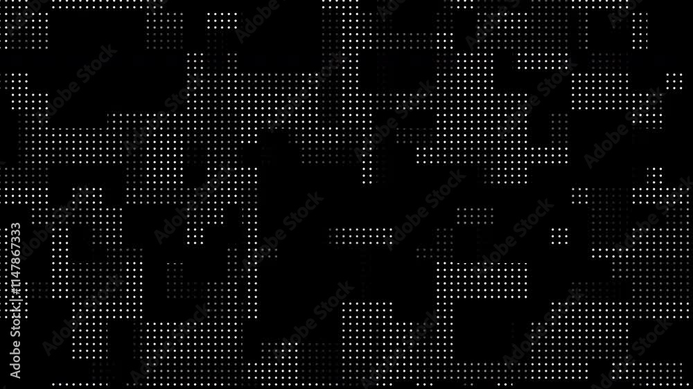 Aufkleber Abstract motion of white dots halftone geometrically pattern at flat black background. 3d render loop animation