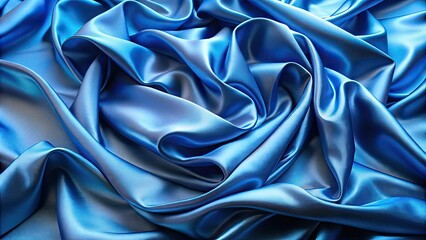 Obraz premium Shiny, smooth blue silk satin flows elegantly in a wave. Aerial photography captures its luxurious texture.