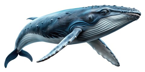 Fototapeta premium Underwater humpback whale, low light PNG, isolated.