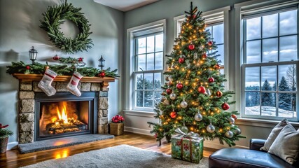 Obraz premium home decoration for Christmas |fireplace with Christmas decorations