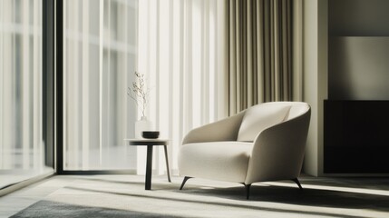 Minimalist modern lounge with clean, stylish design. Featuring sleek lines and neutral colors