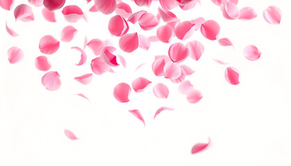 Pink Rose Petals Falling on White Background - Soft colors