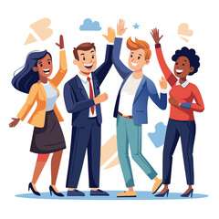 Team of business people celebrate success in work collaboration together, giving high five with joy