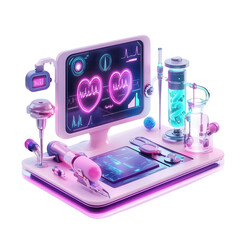 Fototapeta premium Futuristic medical monitoring station with neon healthcare tools