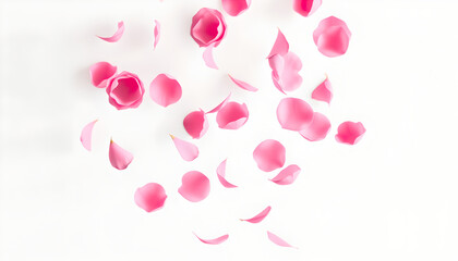 Pink Rose Petals Falling White Background - Minimalism
