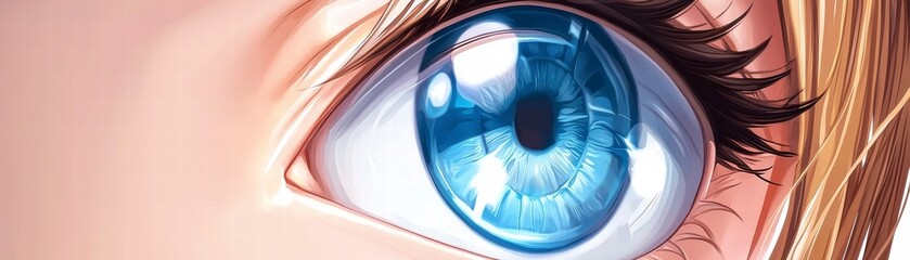 Captivating close-up of vibrant blue eye artistic portrait detailed illustration dreamlike environment eye-level view vision concept