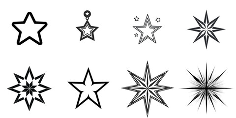 Collection of star icons in various minimalist styles