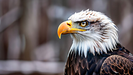 Fototapeta premium American Bald Eagle Close-up with Blurred Flag in Background, Bald Eagle, American Flag, Symbol of Freedom 