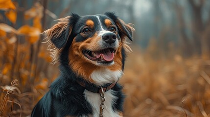 An image of a contented, energetic dog with a leash in its jaws, ready to go on a stroll 
