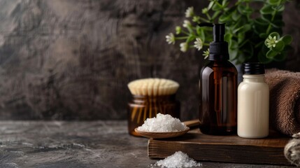 Rustic arrangement of natural oils, herbs, and candles