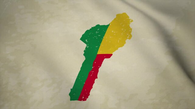Wavy Map of BENIN with Flag in Body Isolated on Vintage Background