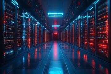 Fototapeta premium Futuristic Server Room with Neon Lighting