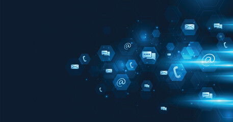 Contact us or the Customer support hotline connect concept. call center service provider, advice to customer help, and support services are digital on dark blue background.	