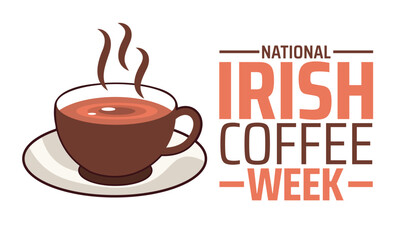 National Irish Coffee Week background banner or poster design template. observed every year in January. Holiday concept. Use to any Template, card, poster, placard, template.