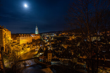 Obraz premium Vollmond Nacht schloss Krumau an Der Moldau Tschechien