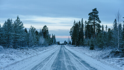 Finland. Straight Road in Winter