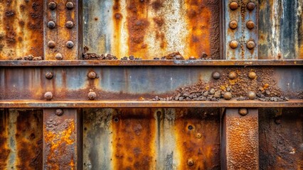 Rusty Metal Texture Weathered Steel Beams and Plates with Corrosion and Rivets