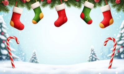 Colorful Christmas stockings and candy canes