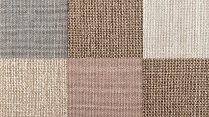 High-resolution image showcasing six diverse textile samples in a grid pattern featuring a range of neutral earth tones
