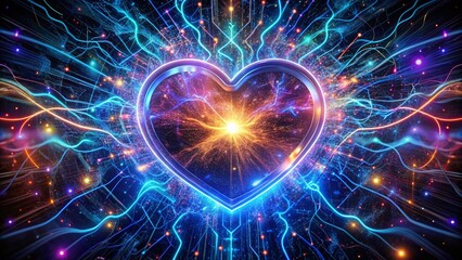 Fototapeta premium Heart Circuit: Abstract Energy Flow, Electrical Pulse, Cardiac Rhythm, Bioelectric Field, Human Anatomy, Conceptual Photography