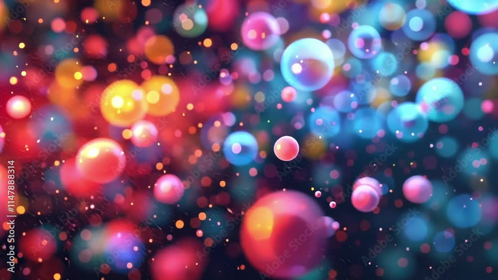 Poster abstract background showcasing colorful bubbles floating and glowing, symbolizing the dynamic flow o
