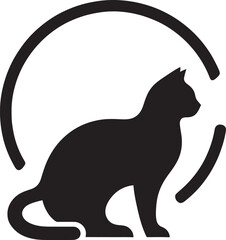 Black cat silhouette in circle.