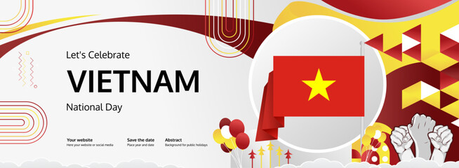 Vietnam National Day greeting banner. September 2nd is celebrated as Vietnam Independence Day. Abstract template with flag and raised fist. National holiday illustration concept.