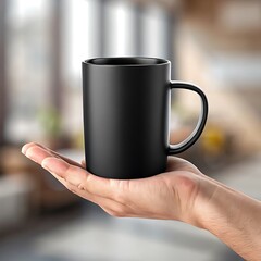Black ceramic mug mockup: A sleek, realistic image for cafe templates and presentations