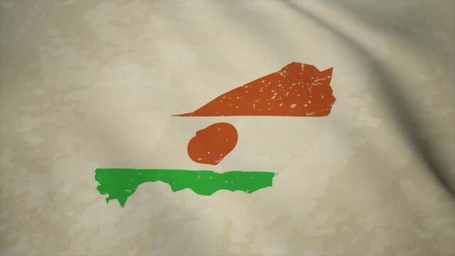Wavy Map of NIGER with Flag in Body Isolated on Vintage Background