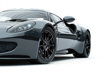 Naklejka premium Sleek Black Sports Car Close-up Against a White Background