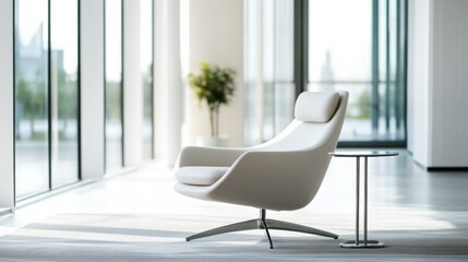 Fototapeta premium Minimalist modern lounge with open, sleek decor. Featuring clean lines and neutral tones