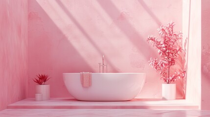 Modern Pink Bathroom with Minimalist Sink and Decor