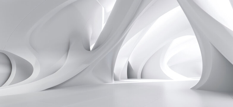 sci-fi room hall indoor interior white curved shapes, smooth curves and abstract shapes with lighting effects in an indoor environment