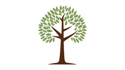 simple tall thin tree vector illustration, simple brown tree illustration with green leaves in air, icon of a tree