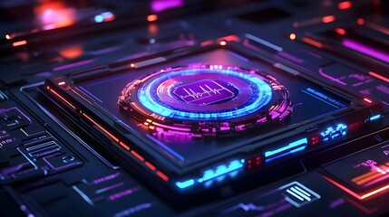 Obraz premium neon tech hud interface background - cyberpunk aesthetics