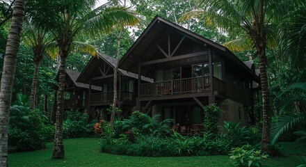 Lush Tropical Getaway Wooden Cabanas in Palm Forest