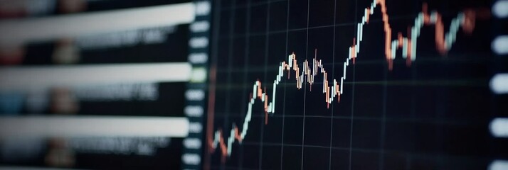 Close up of a blurred digital stock market graph featuring data points and trend lines