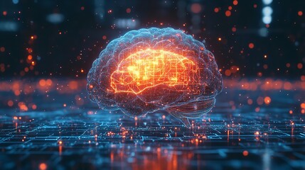 Glowing Intelligence Brain with Intricate Neural Network Connections Representing the Power and Potential of Advanced Technology and Cognitive Processing